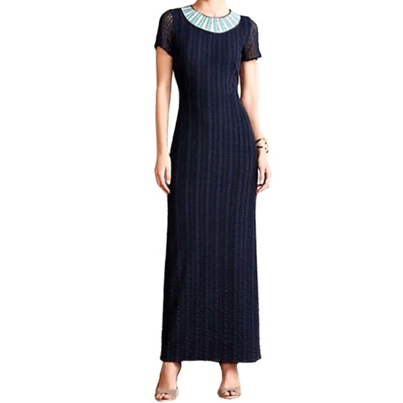 Anthropologie Dresses & Skirts - Anthropologie Brand M VK by Korovilas Blue Backless Beaded Collar Maxi Dress